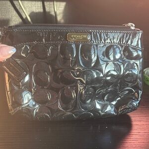 Coach Black Patent Signature wristlet with Gold Plaque
